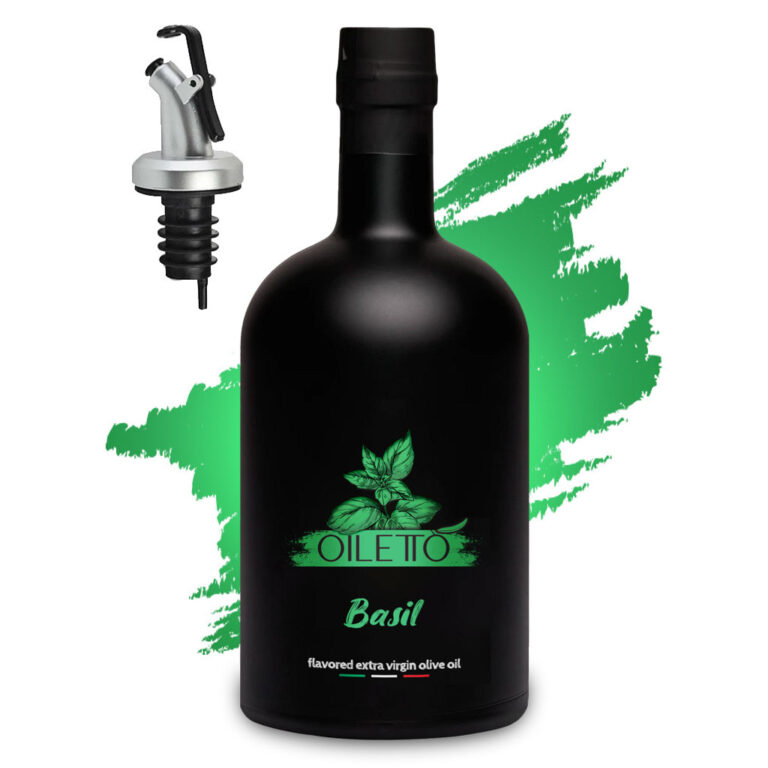 روغن زیتون با طعم ریحان 215 سی سی اویلتو | بطری شیشه ای لوکس مشکی مات