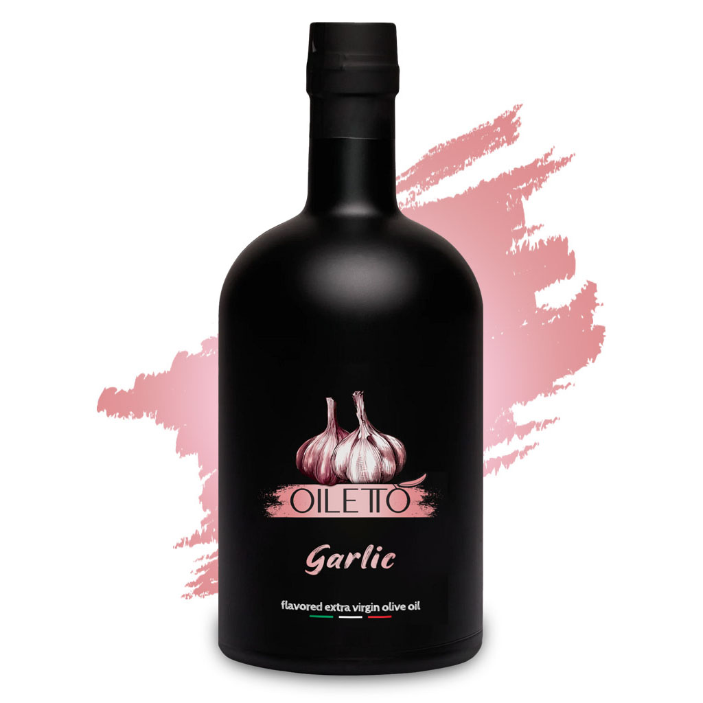 products_garlic_olive_oil_215ml_01 روغن زیتون با طعم سیر 215 سی سی اویلتو | بطری شیشه ای لوکس مشکی مات